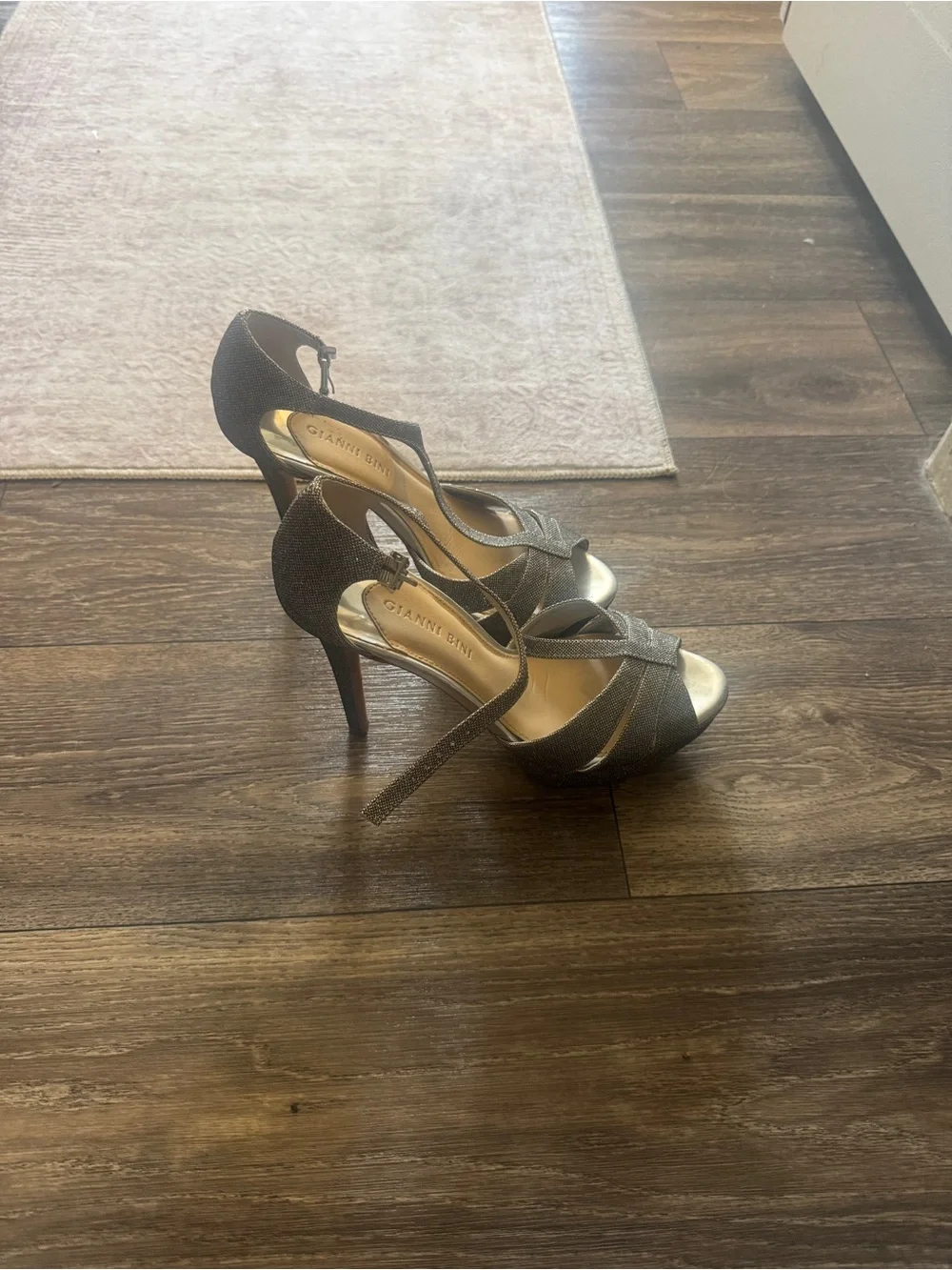 Gianni Bini Gunmetal Glitter Open-Toe Ankle Strap Heels - Barely worn